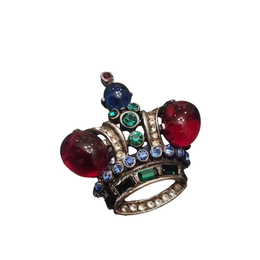 Vintage Trifari Coronation Jeweled Sterling Crown Brooch Pat #137542 (A4617)